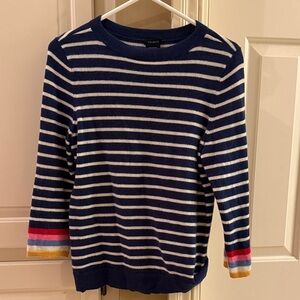 Talbots Navy and Cream Striped Cashmere Sweater